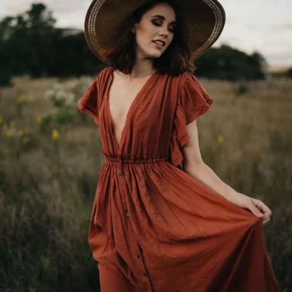 SOLD OUT Red Gauze Boho Button Maxi Coverup Dress - Picture 9 of 10
